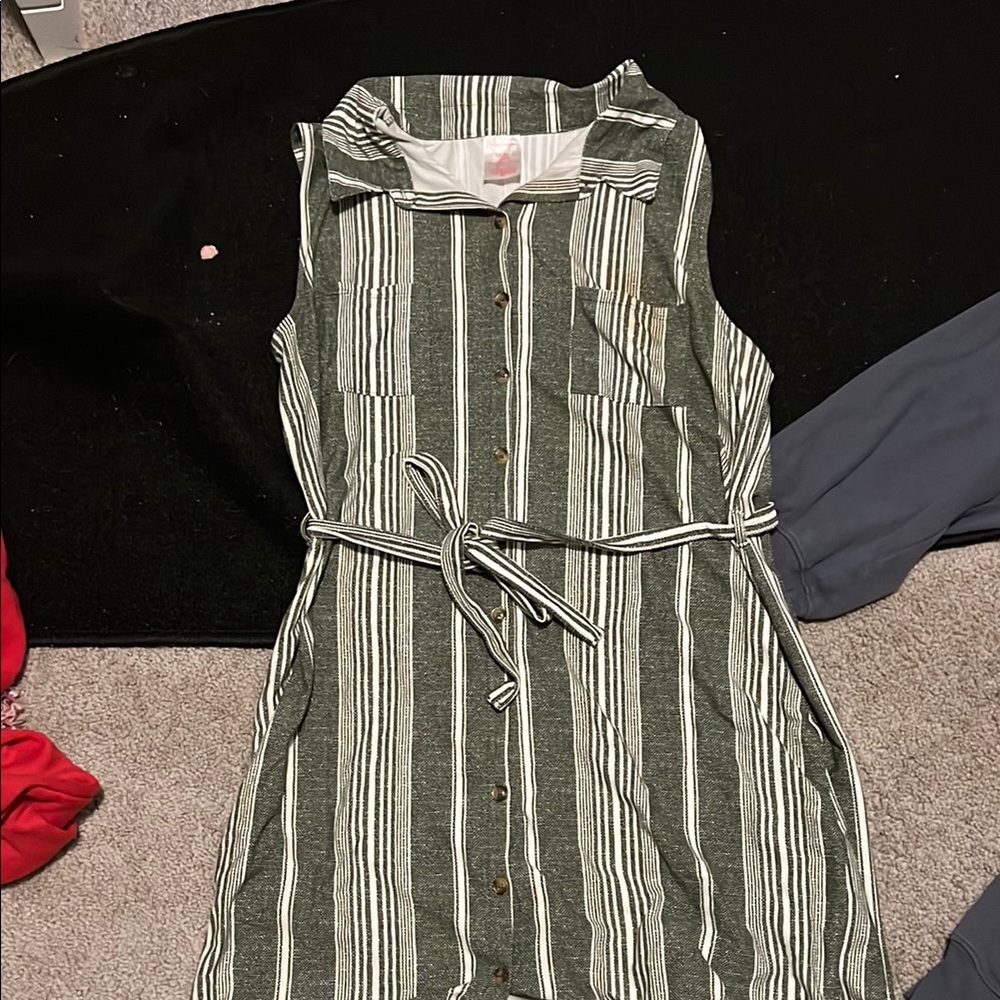 Green Striped Sleeveless Dress
